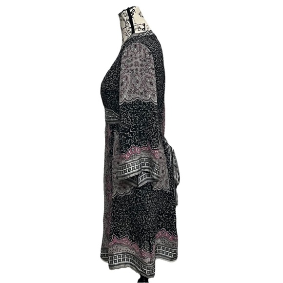 INC, Women's Paisley Silk Kimono Mini Dress Patchwork Boho Hippie Sheer Beach 10 - Picture 3 of 8